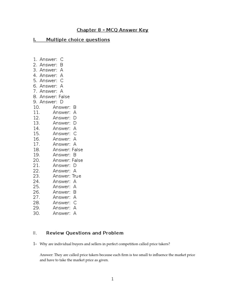 MCQ Answer Key for Chapter 8 | PDF