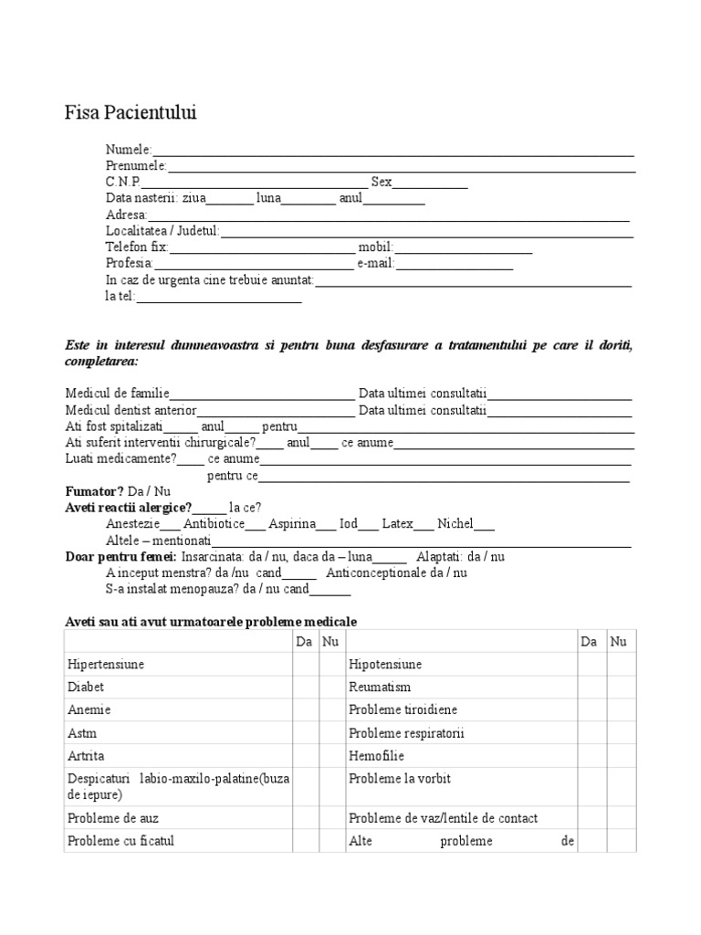 Fisa Pacient | PDF