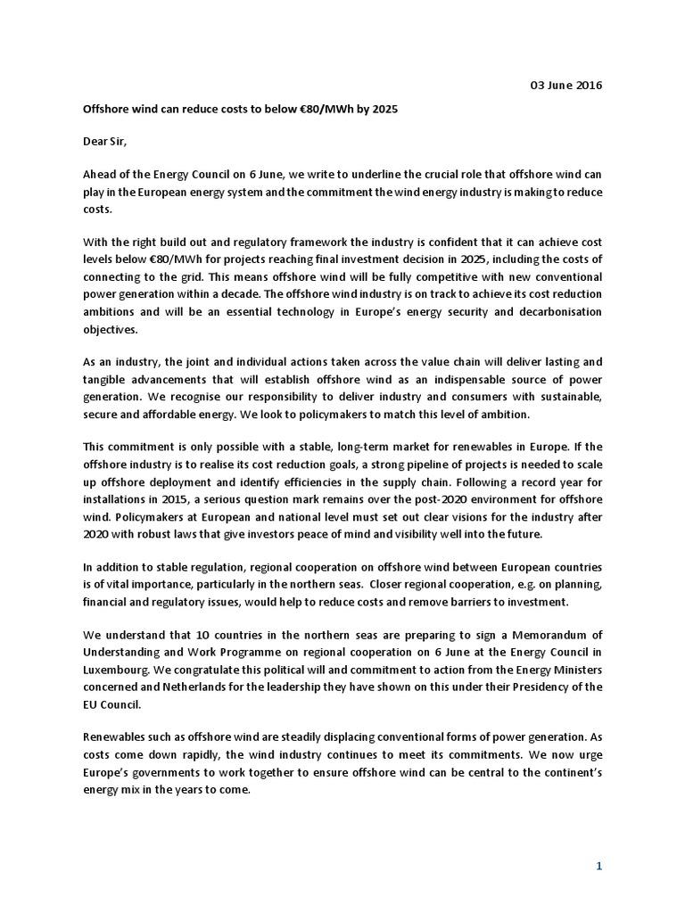 Offshore Wind Cost Reduction Statement | PDF