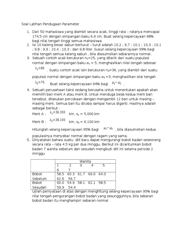 Soal Pendugaan Parameter