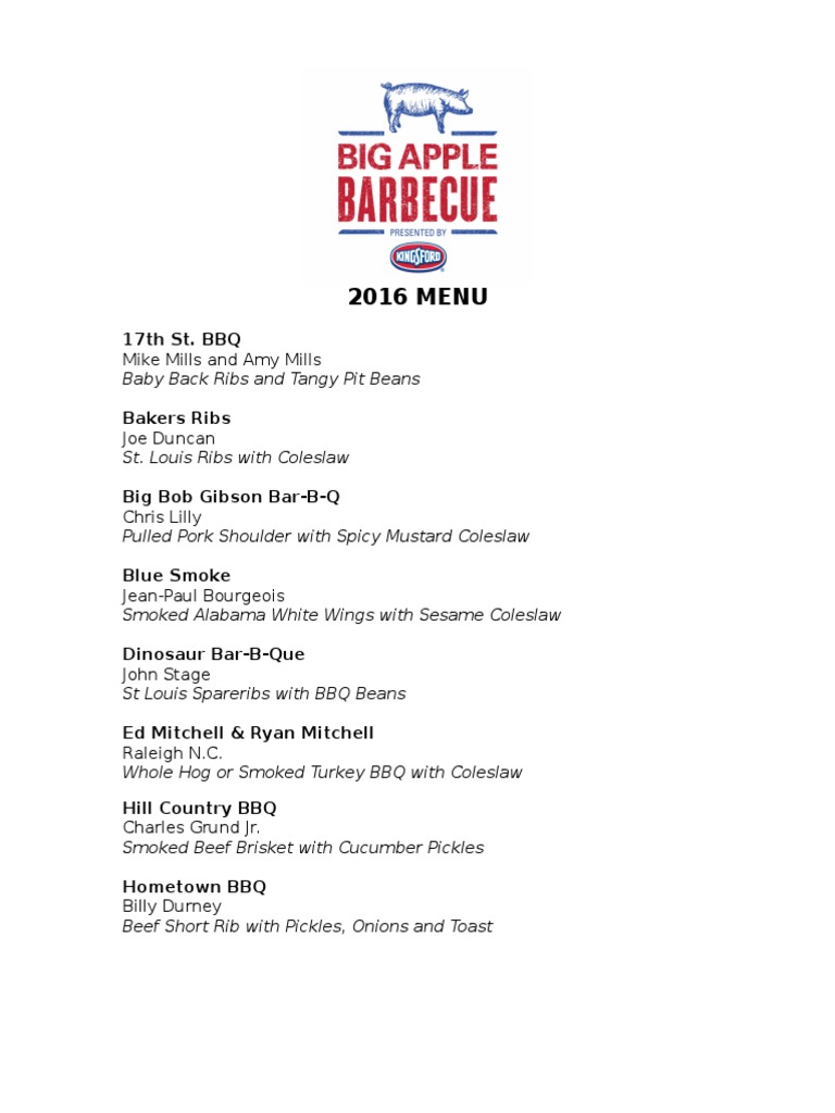 2016 MENU: 17th St. BBQ