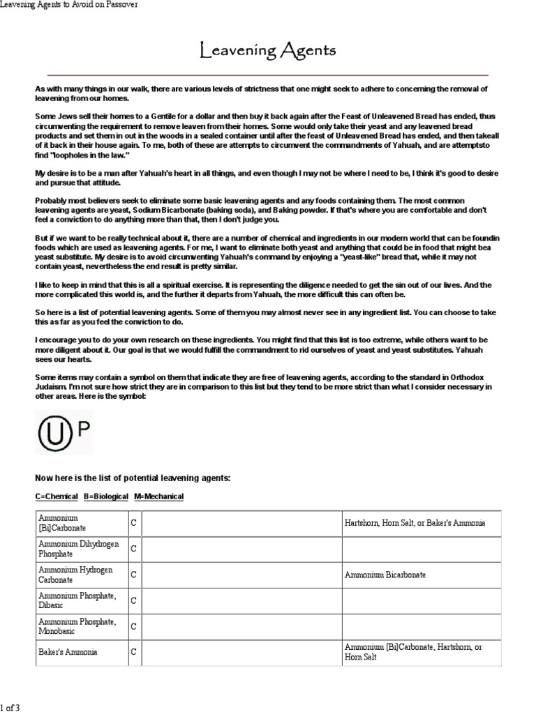 Leavening Agents Now here is the list of potential leavening agents