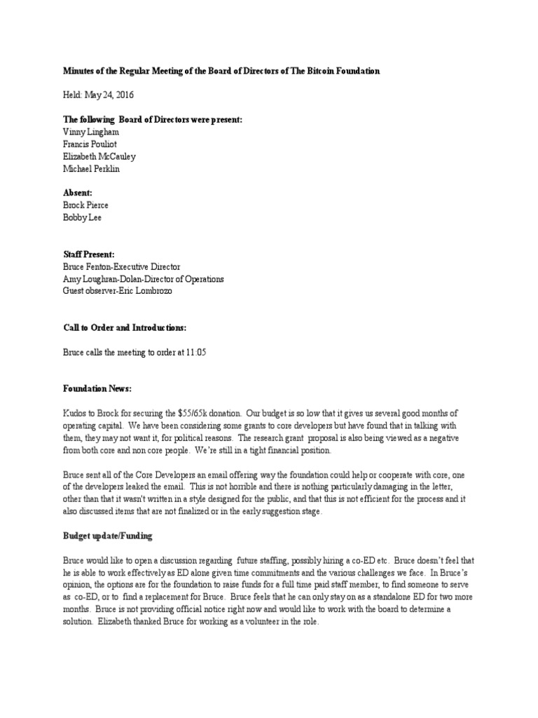 Bitcoin Foundation Board Meeting Minutes | PDF | Social Science