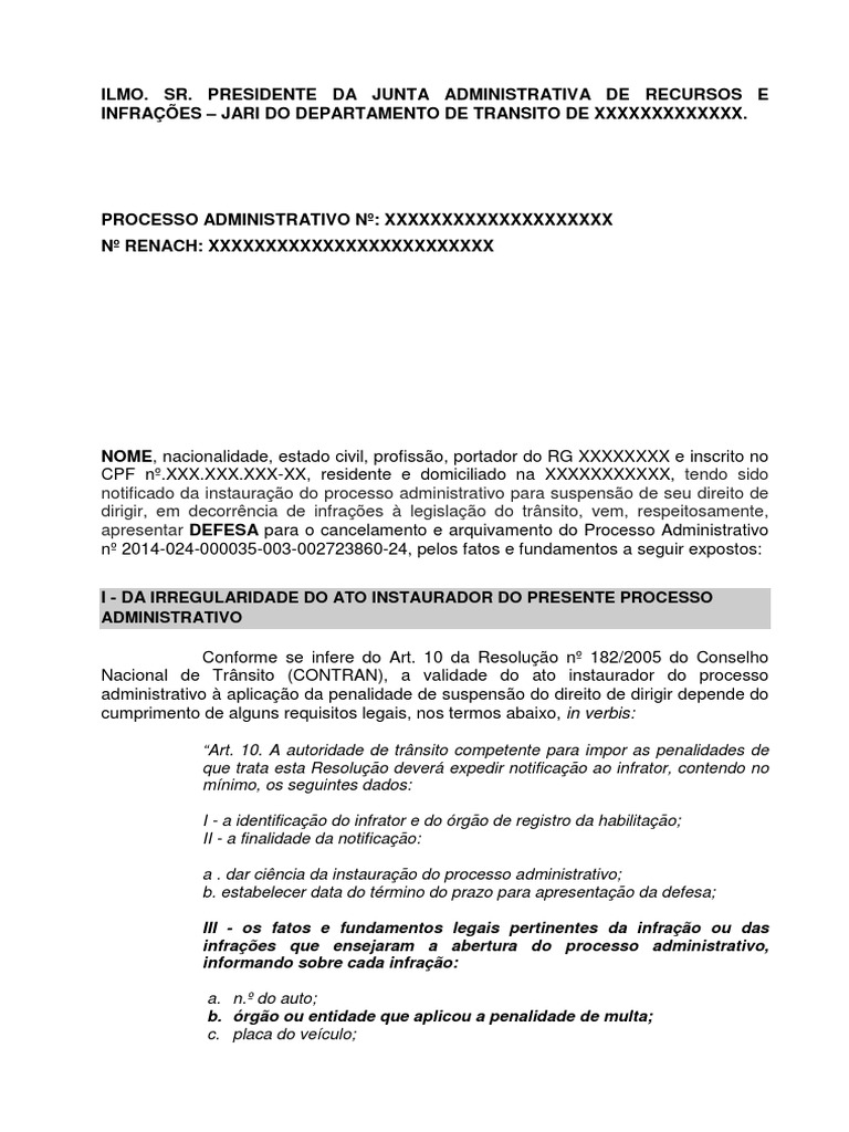 Modelo Recurso Administrativo Suspensão Do Direito
