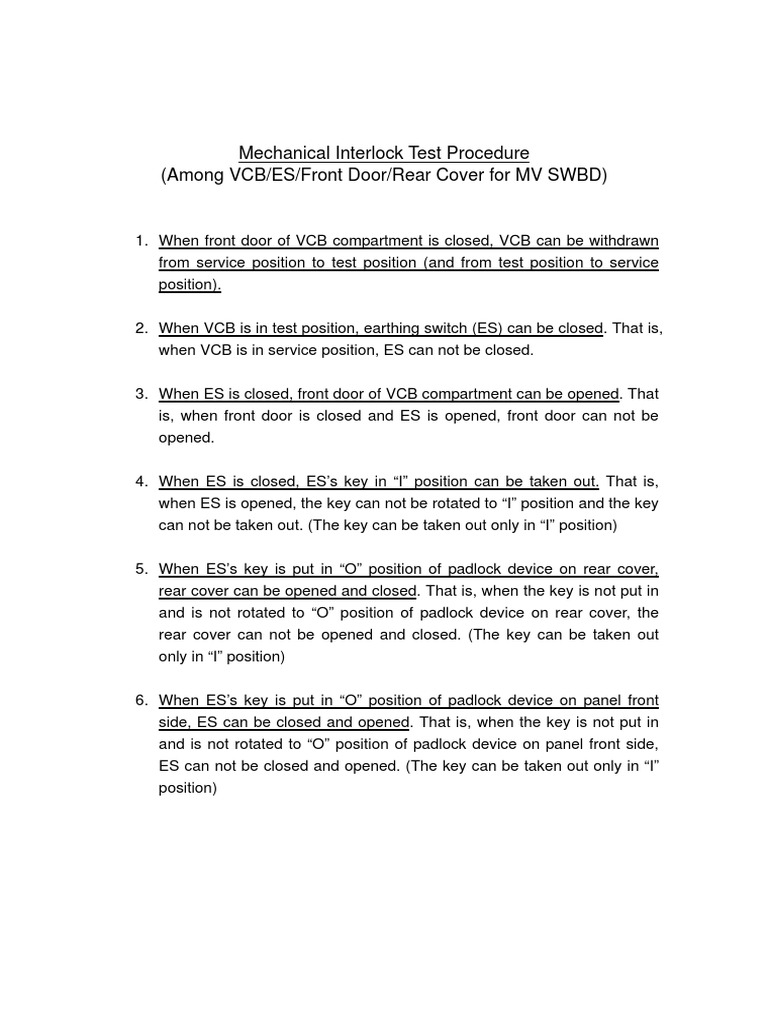 Mechanical Interlock Test Procedure | PDF