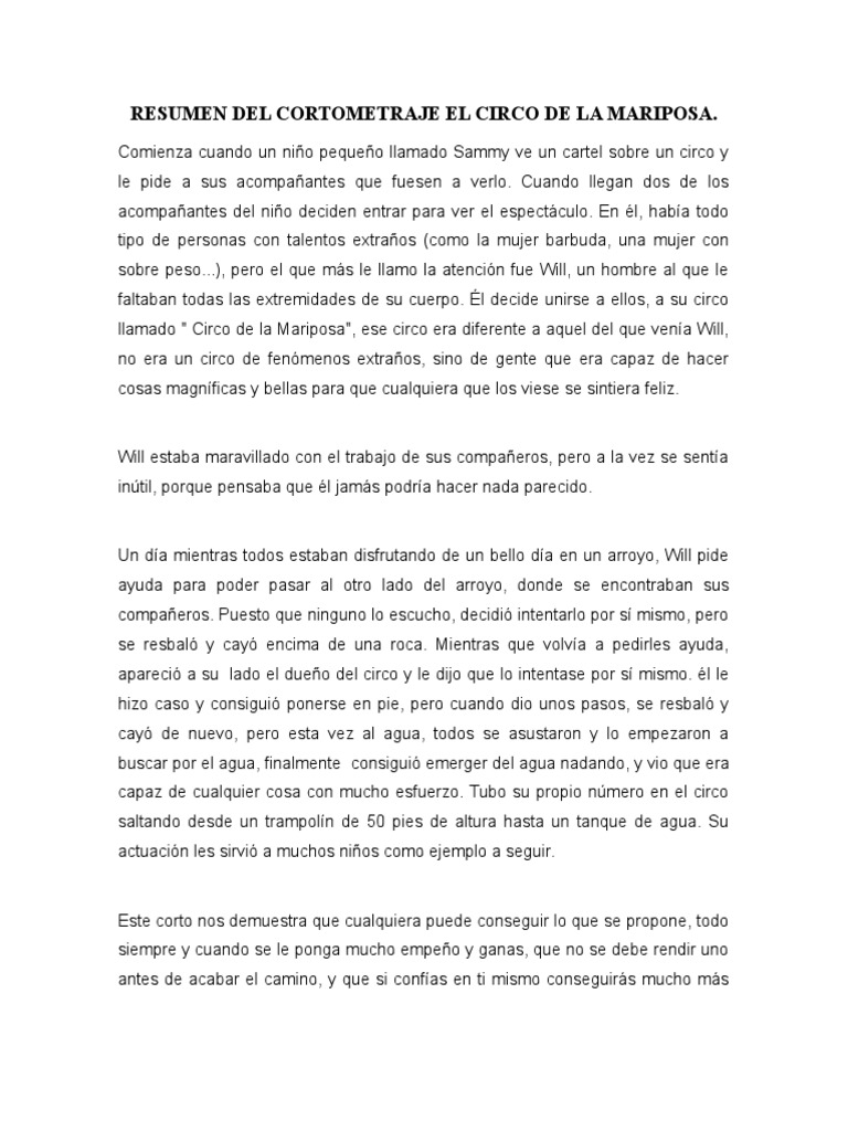 Resumen Del Cortometraje El Circo de La Mariposa Numero