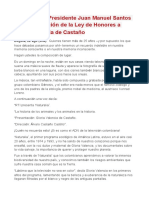 Ago.22.2012 - Palabras del Presidente Juan Manuel Santos en la divulgación de la Ley de Honores a Gloria Valencia de Castaño