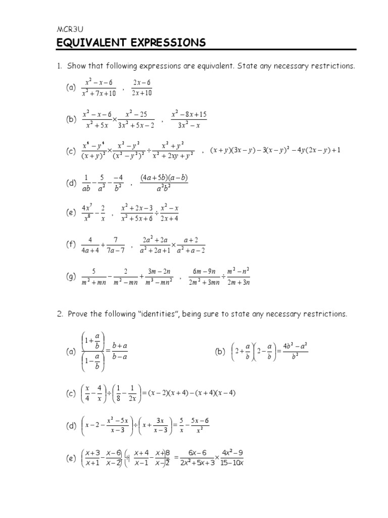 Equivalent Expressions & Identities | PDF