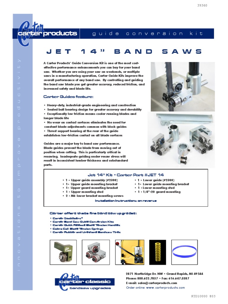 Carter Products Jet Bandsaw Guide Conversion Kit Installation ...