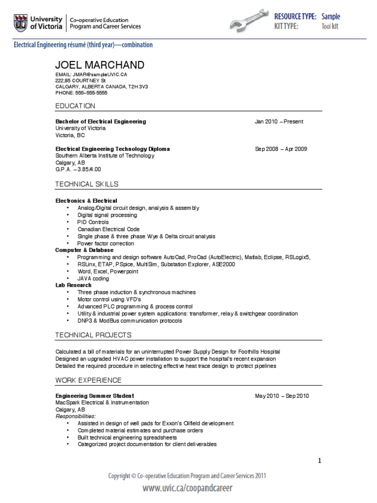 Electrical Engineering Resume Third Year Combination | PDF 