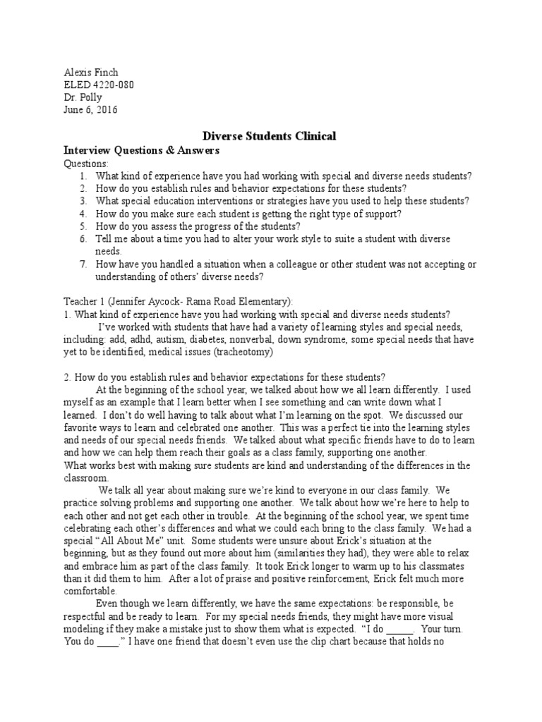 Diverse Students Clinical: Interview Questions & Answers | PDF ...