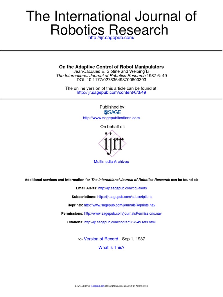 (1987 J.J. Slotine, W. Li) On The Adaptive Control of Robot ...