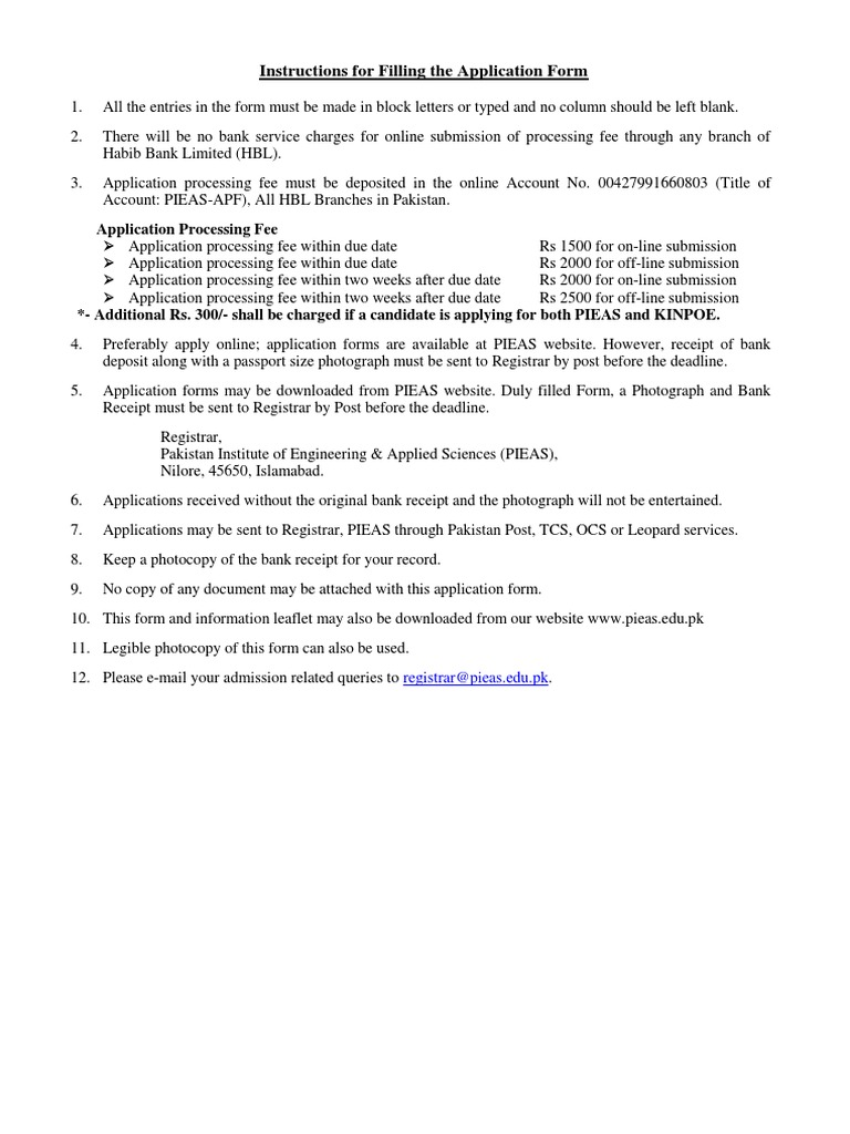 PIEAS Application Form Instructions | PDF