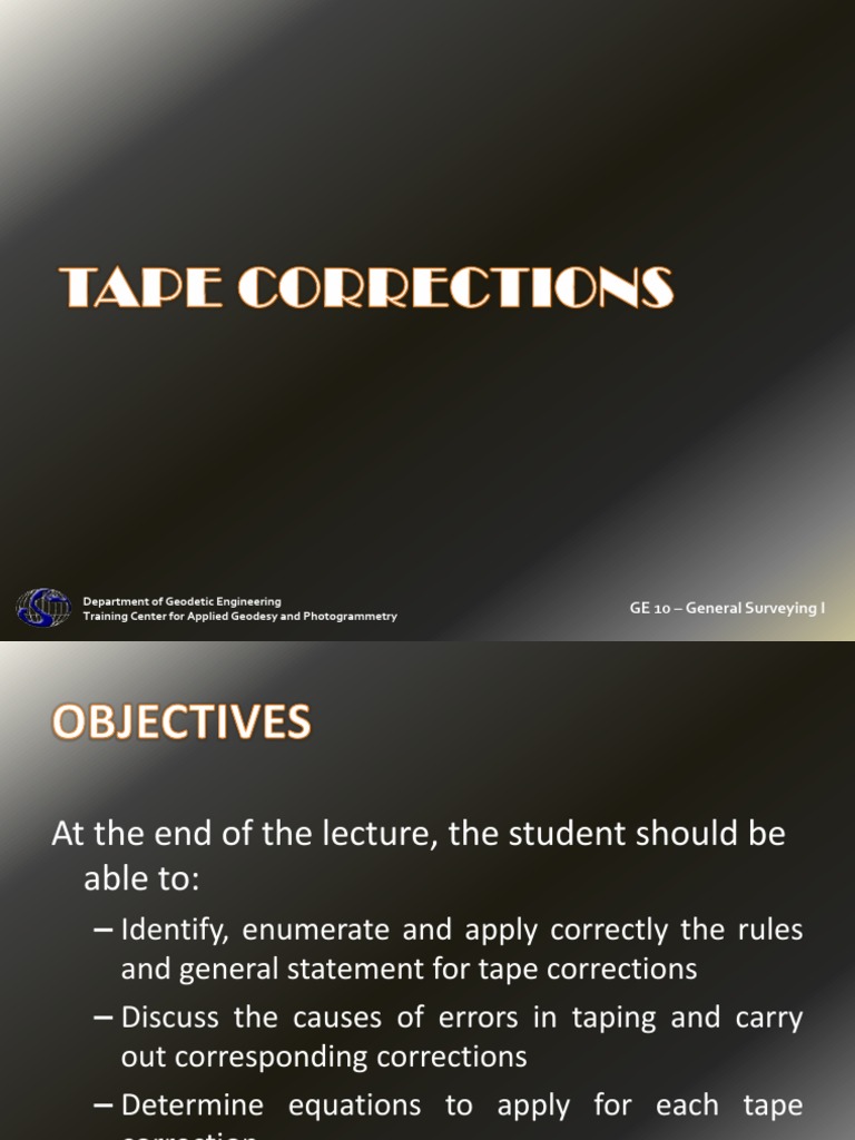 Lecture 4 Tape Corrections PDF Geodesy Surveying