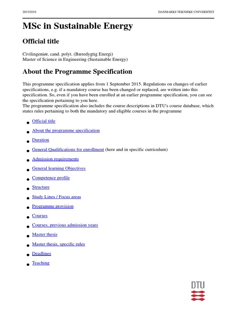 MSc in Sustainable Energy Overview | PDF | Master Of Science | Thesis