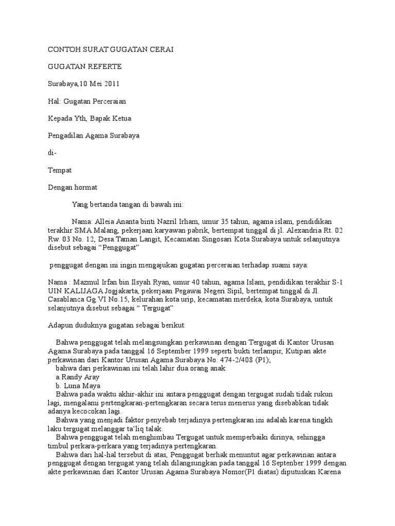 Download 63+ Contoh Surat Gugatan Cerai Terbaik Gratis