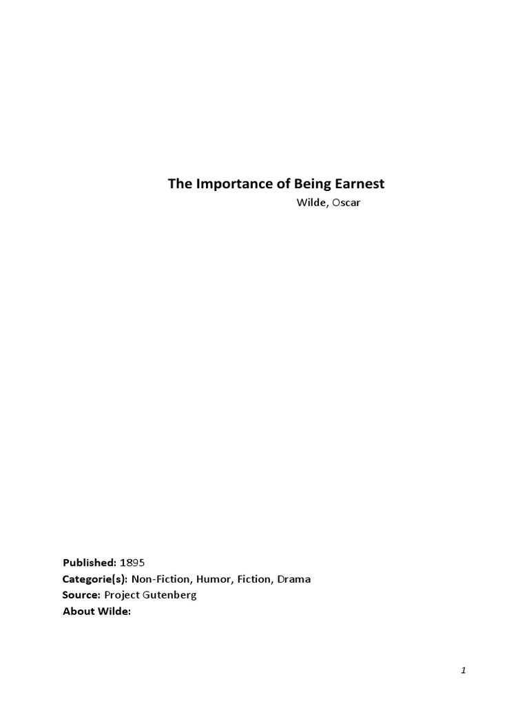 The Importance of Being Earnest Summary | PDF | The Importance Of Being ...