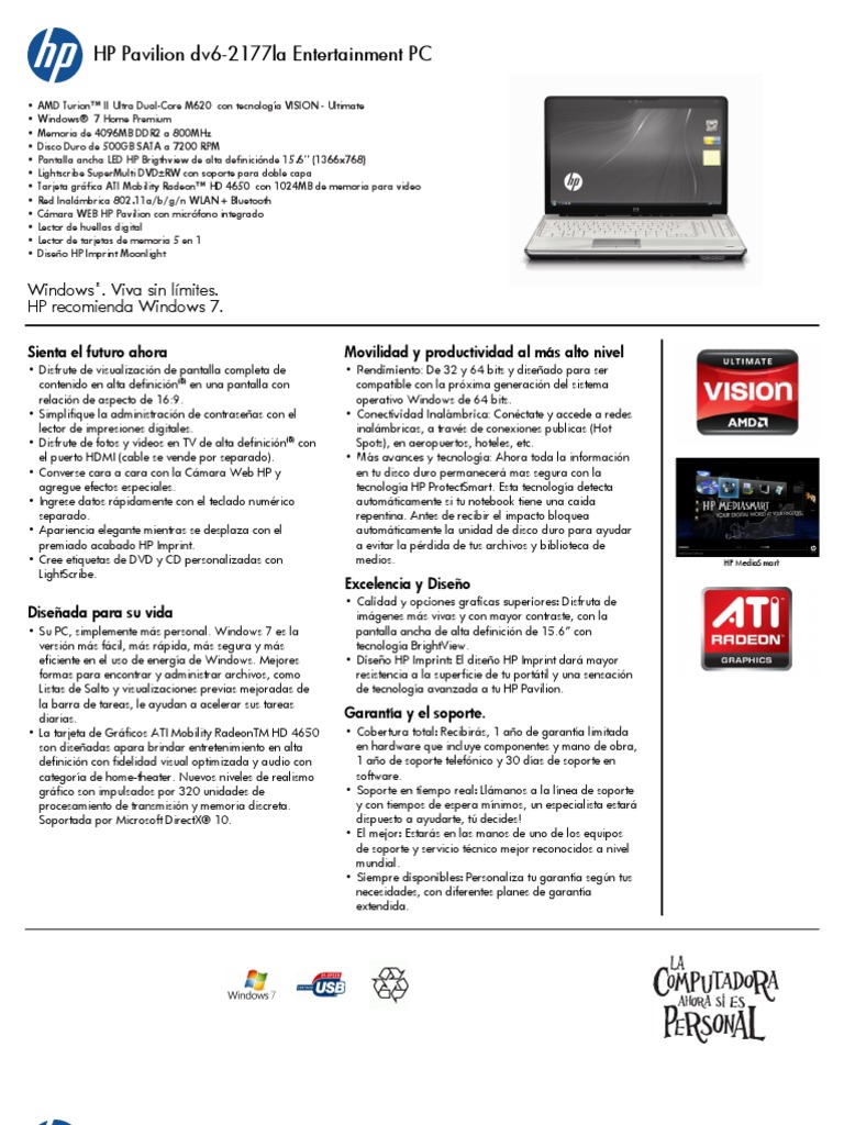 Dv6 2177la Pdf Computacion De 64 Bits Television De Alta Definicion