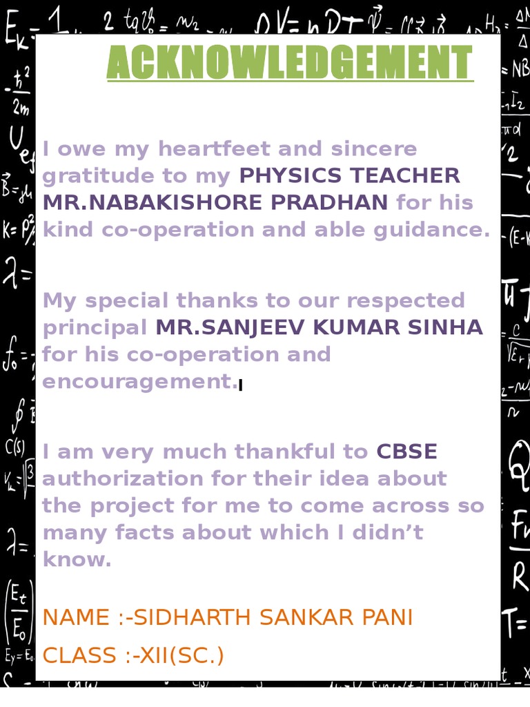 Acknowledgement for Physics Project | PDF