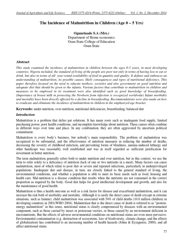The Incidence of Malnutrition in Children (Age 0 - 5 Yrs) | PDF ...