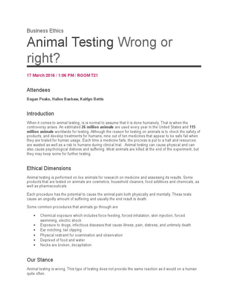Ethical Concerns of Animal Testing | PDF | Animal Testing ...