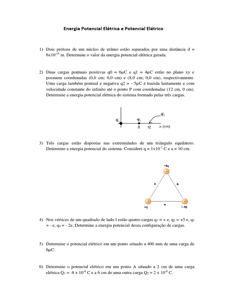 Lista de Exercicios - Energia Potencial e Potencial Elétrico | PDF ...