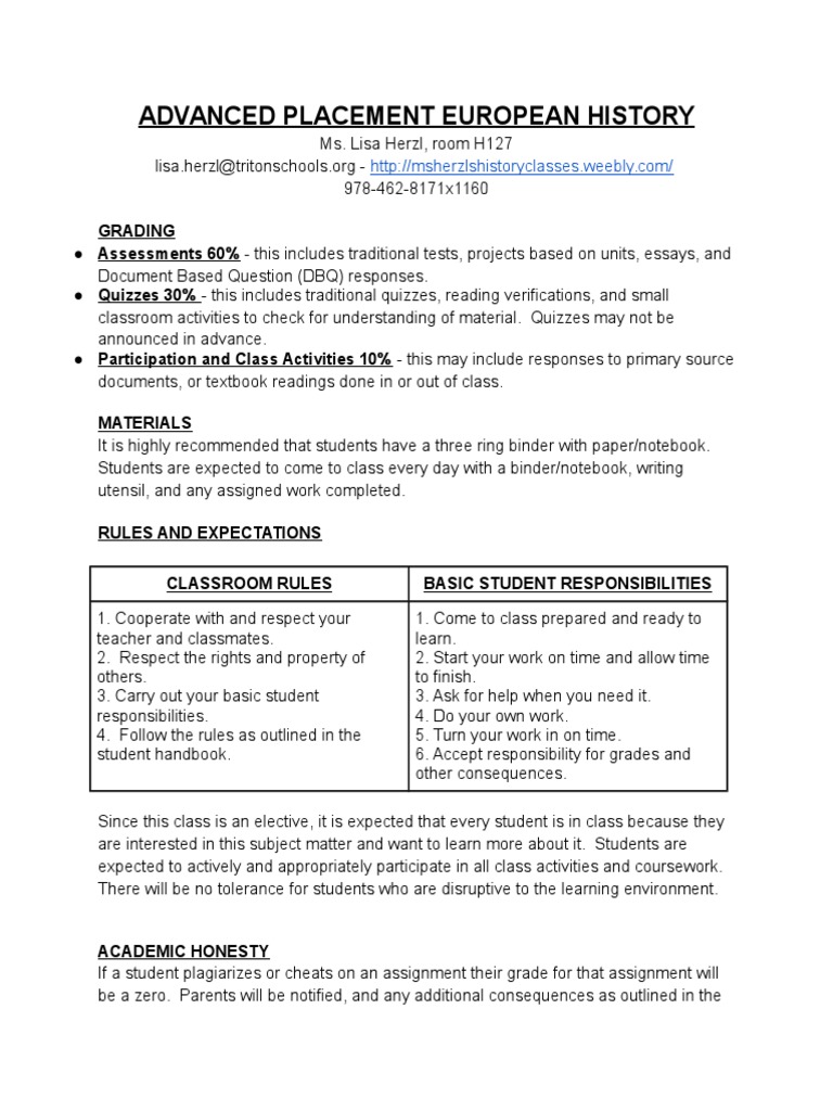 AP European History Course Guide | PDF | Academic Dishonesty ...
