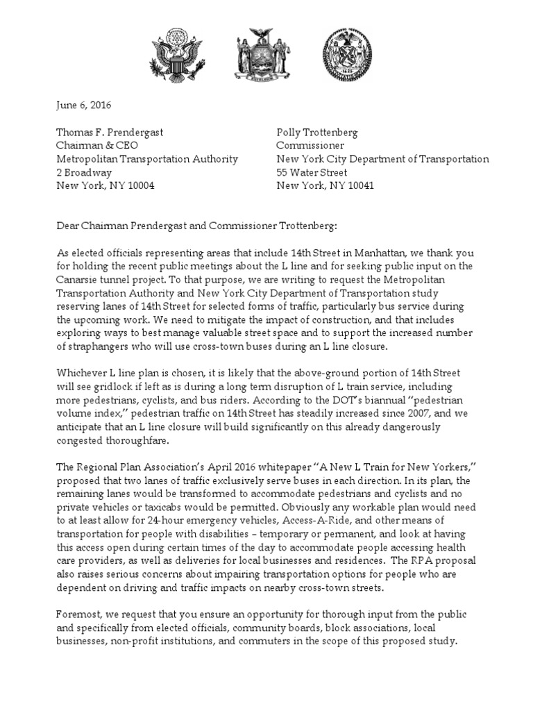 MTA DOT 14th Street Letter | PDF | Traffic | New York City