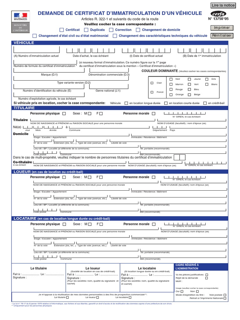 Cerfa 13750-05 | PDF | Leasing | Transport