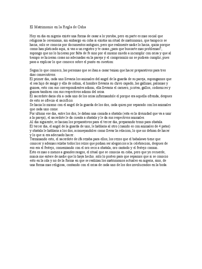 El Matrimonio en La Regla de Osha Religión y creencia Prueba