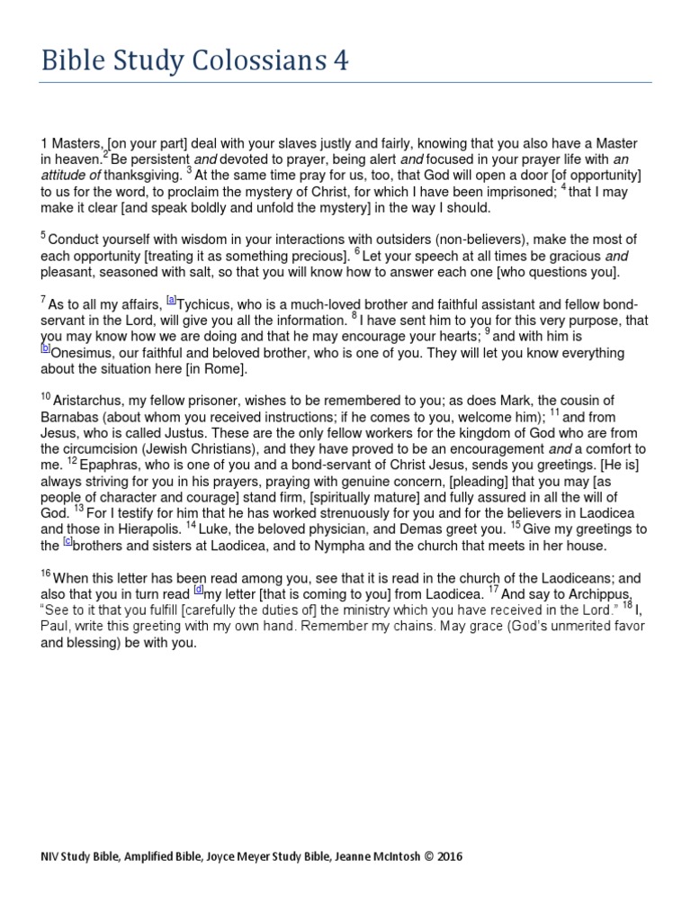 Colossians 4 Study Guide and Summary | PDF | Epistle To The Colossians ...