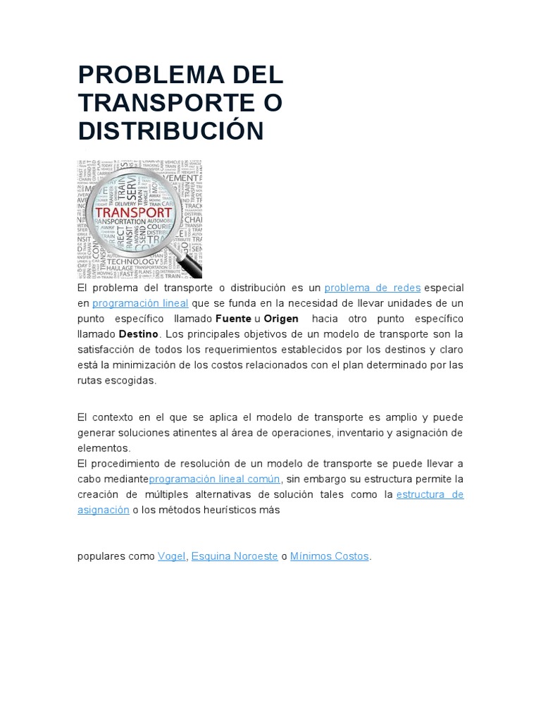 Problema de Transporte en Programación Lineal | PDF | Programación ...