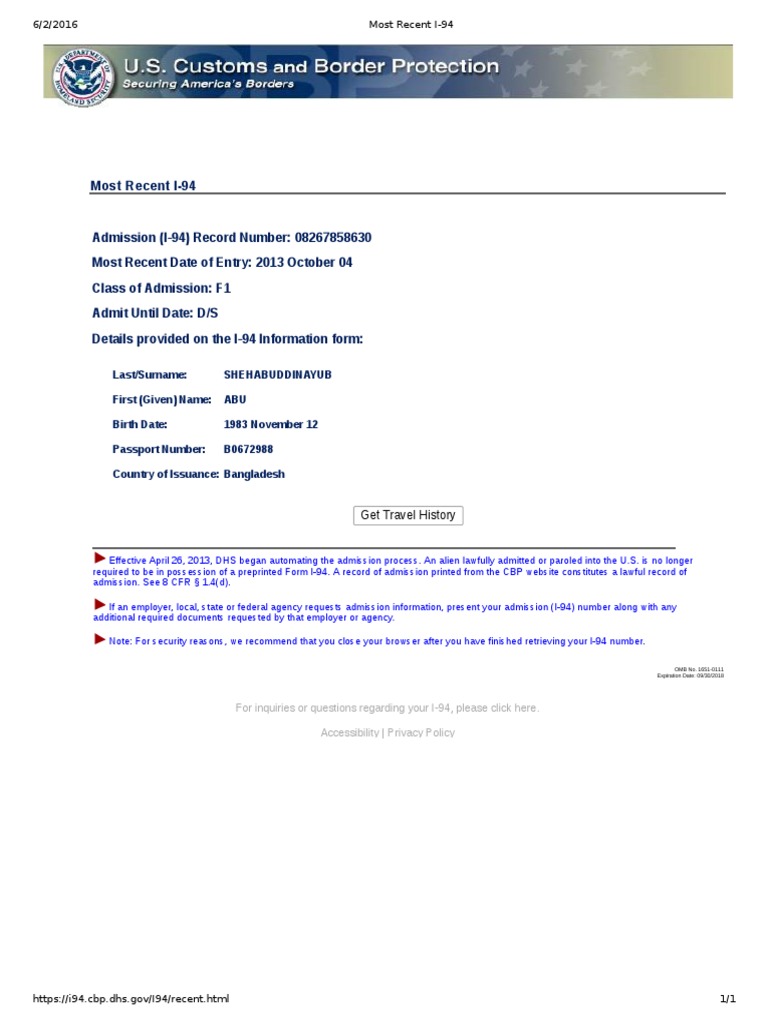 Most Recent I-94 | PDF | Finance &amp; Money Management | Law