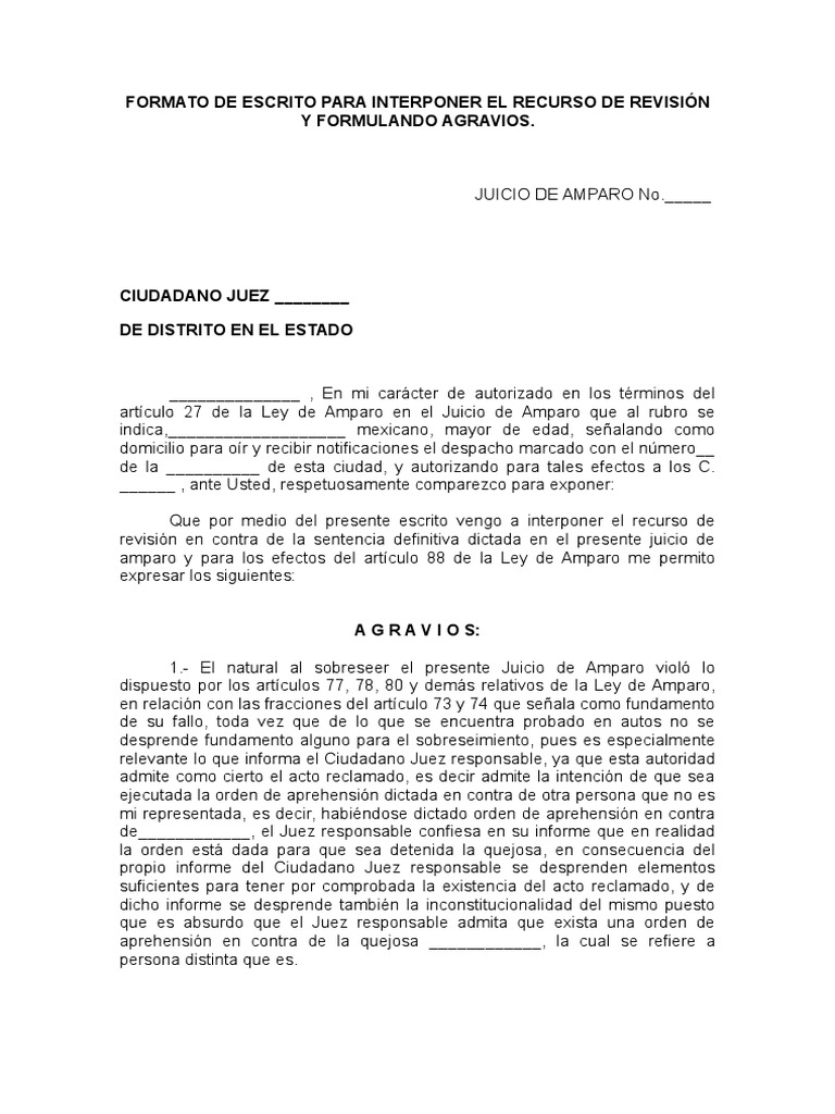 Formato para Recurso de Revisión en Amparo | PDF | Ciudadanía | Gobierno