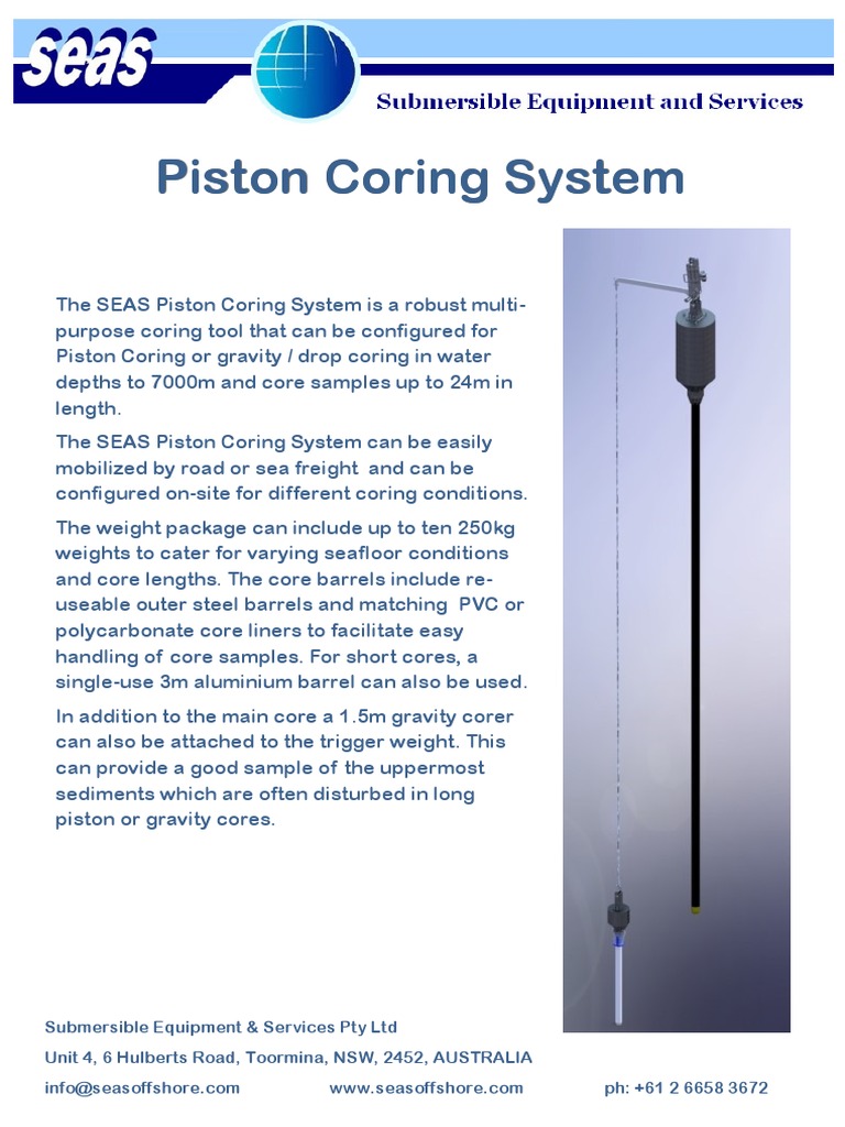 Piston Corer Brochure PDF Screw Valve