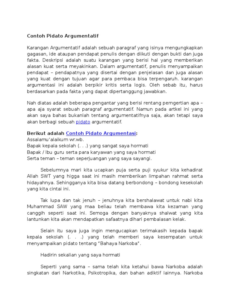 Contoh Pidato Argumentasi