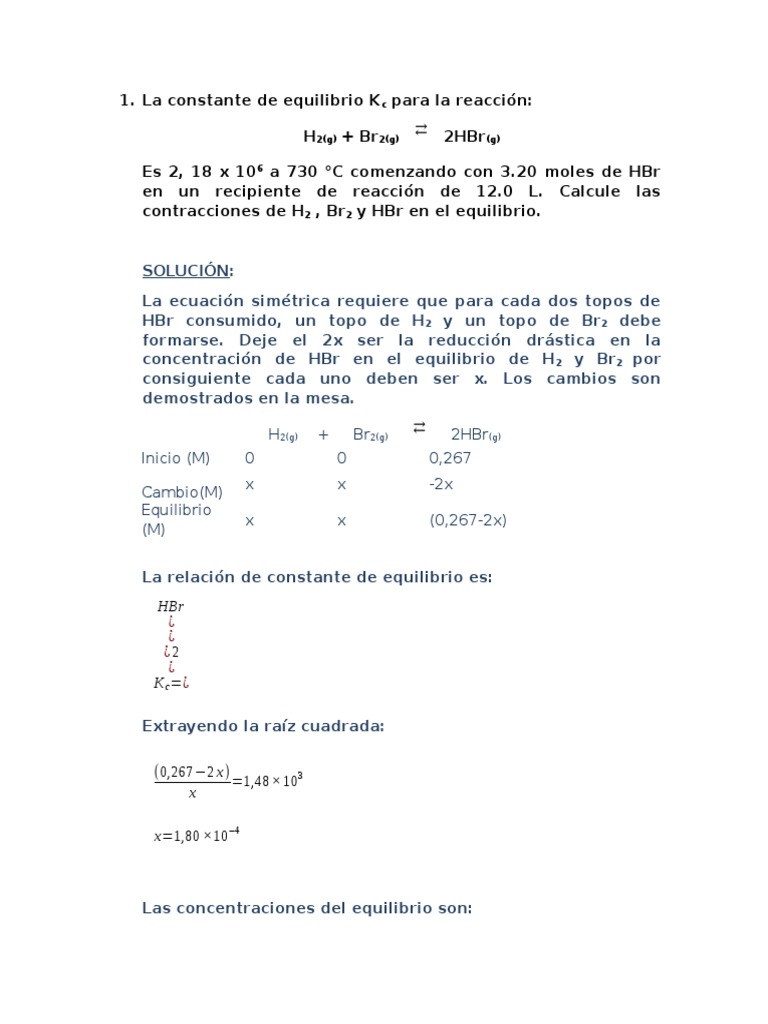 La Constante De Equilibrio Kc Equilibrio Quimico Fisica Aplicada E Interdisciplinaria