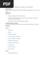 Lesson Plan Mean Mode Median