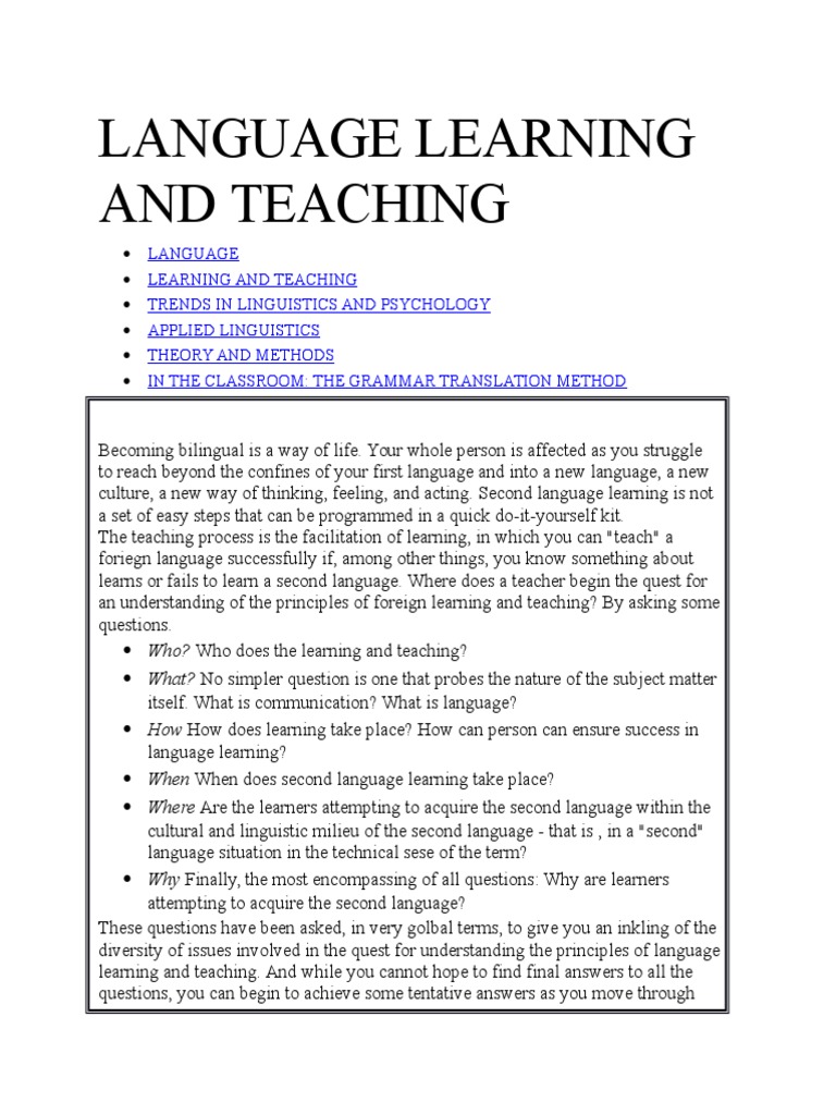 Language Learning and Teaching | PDF | Language Education | Linguistics