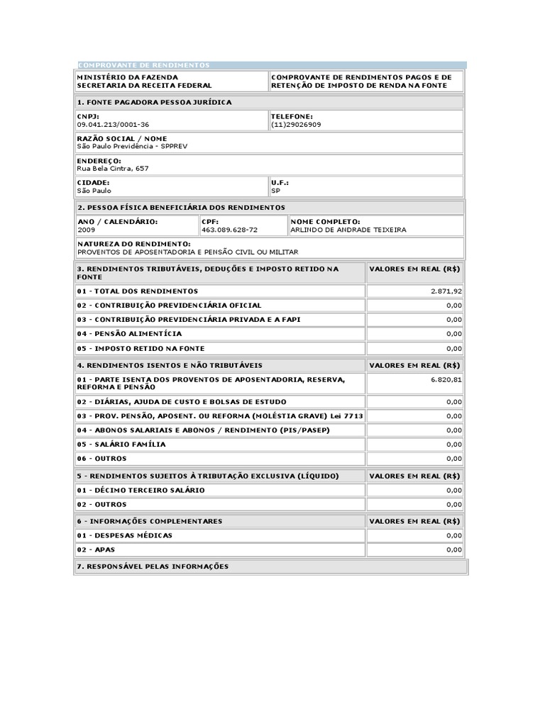Comprovante De Rendimentos Brasil