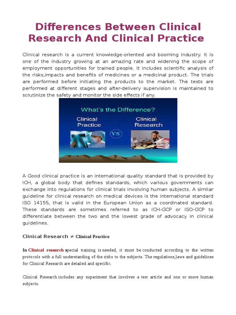 Clinical Research Vs Clinical Practice PDF Clinical Trial