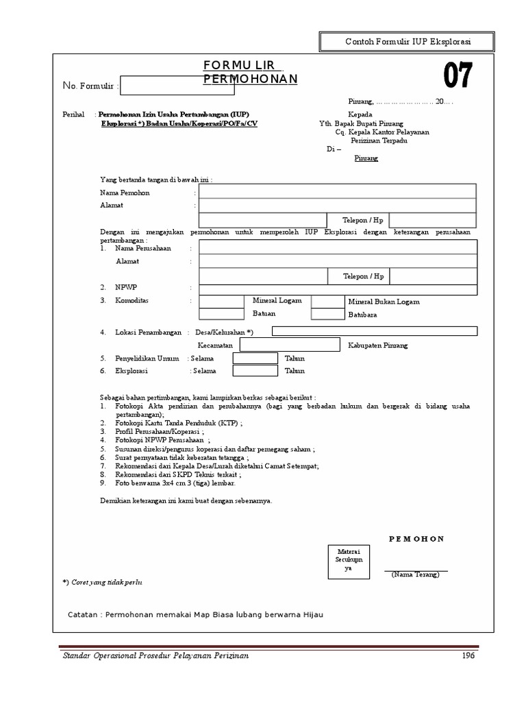 Form Permohonan Iup Ipr Pdf