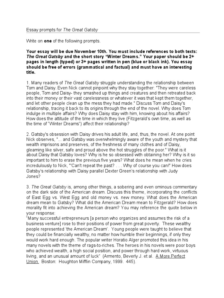 the great gatsby essay pdf