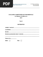 Evaluarea Nationala Clasa A II-a 2016 MAtematica Test 2