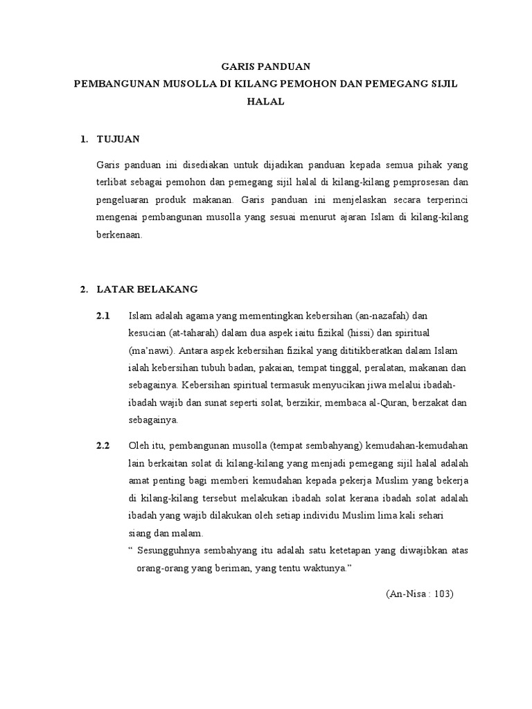 Garis Panduan Pembangunan Musolla Untuk Pemohon & Pemegang Sijil ...