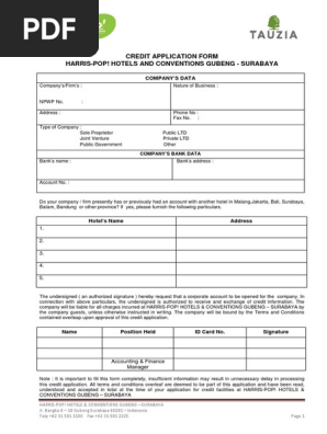 Contoh Credit Application Form Harris Hotel