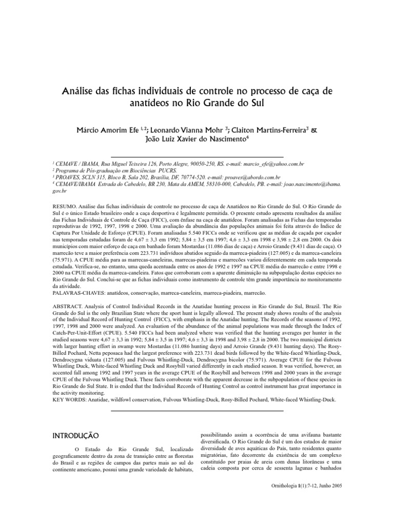 EFE, MA Et Al, 2005, Analise Das FICCs No RS Caça Brasil