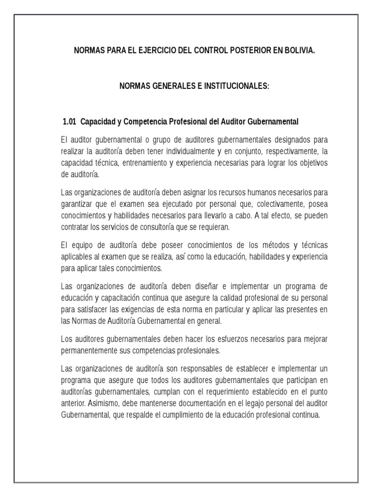 Normas de Auditoría Gubernamental en Bolivia | PDF | Contralor ...
