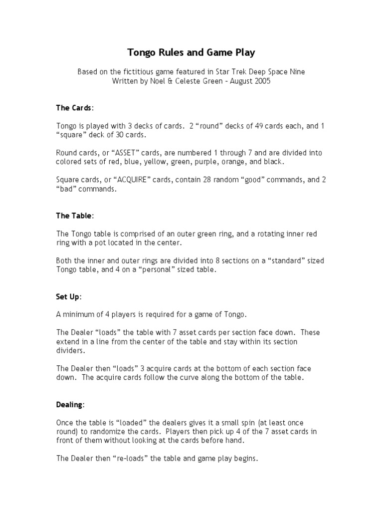 Tongo Rules | PDF | Star Trek: Deep Space Nine | Margin (Finance)