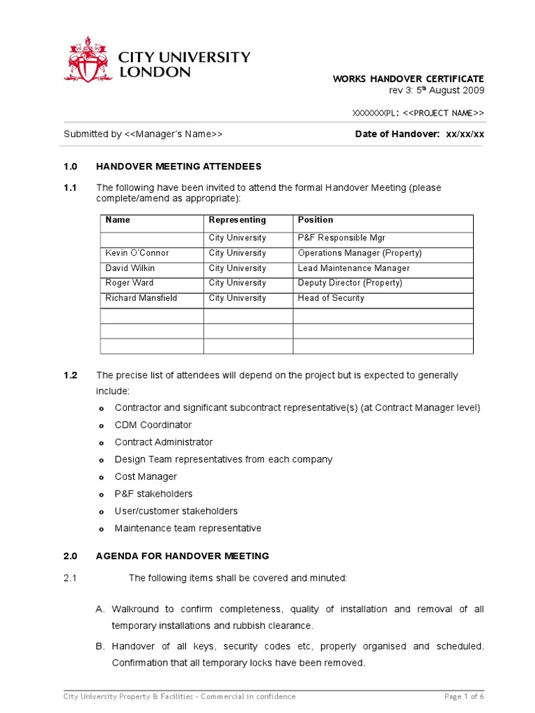 Works Handover Certificate v22  PDF  Government Information Pertaining To Handover Certificate Template